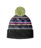 Colorful striped beanie with green pom-pom, perfect for PNW outdoor adventures and coastal style.