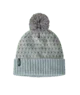 Light blue knit beanie with pom-pom and geometric pattern, perfect for PNW outdoor adventures