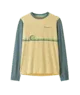 Yellow long-sleeve shirt with green sleeves and wave graphic, perfect for coastal adventures and PNW weekends.