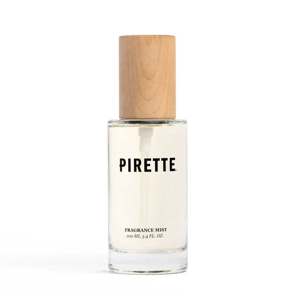 Pirette fragrance mist in clear glass bottle with wooden cap, 100ml for coastal lifestyle