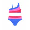 Colorful striped bikini set with blue, pink, and red hues — perfect for beach days and coastal adventures.