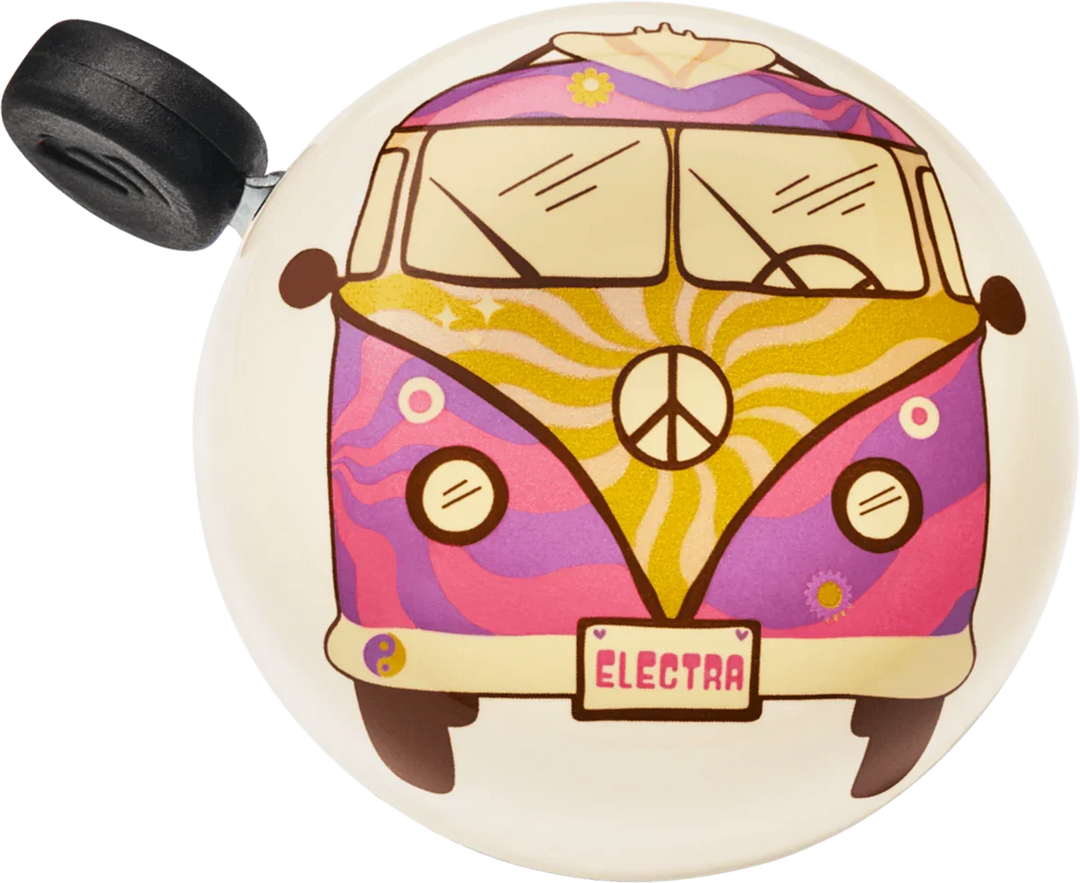 Colorful hippie van bike bell with peace sign, perfect for coastal adventures and PNW rides