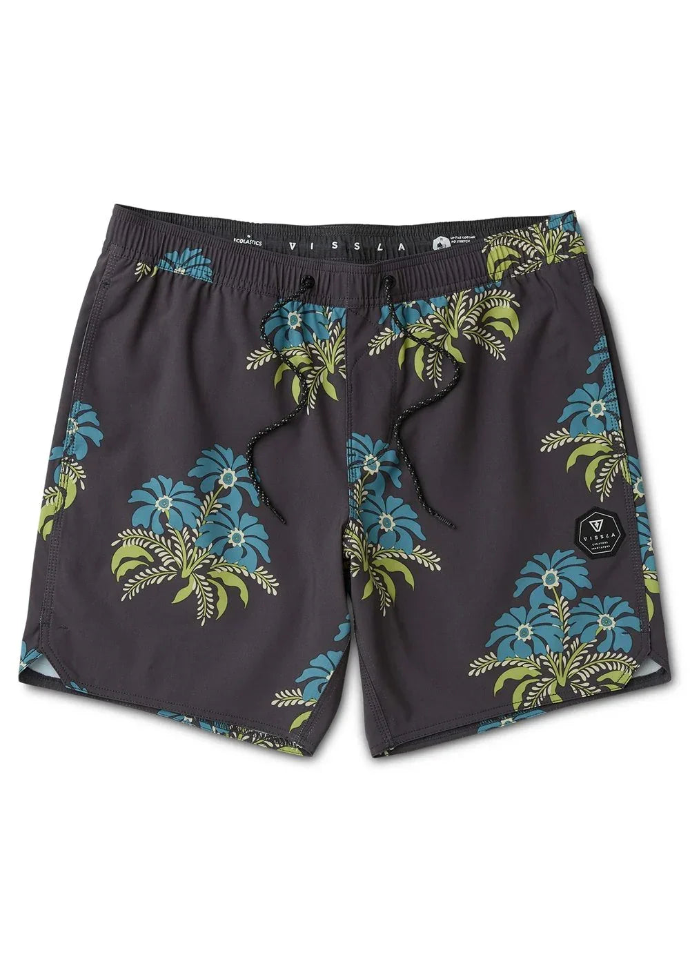 Men's floral board shorts with blue and green tropical print, perfect for beach days and coastal adventures.