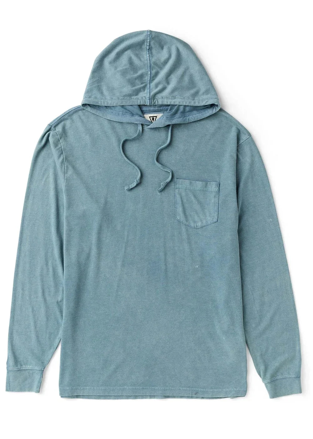 Blue long sleeve hoodie with front pocket, perfect for coastal adventures and everyday PNW style