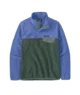 Blue and green color-block fleece pullover for outdoor adventures and coastal style
