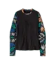 Black long-sleeve shirt with colorful floral sleeves, perfect for coastal PNW adventures and everyday style.