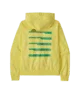 Yellow hooded jacket with green horizontal stripes, perfect for coastal adventures and PNW outdoor style.