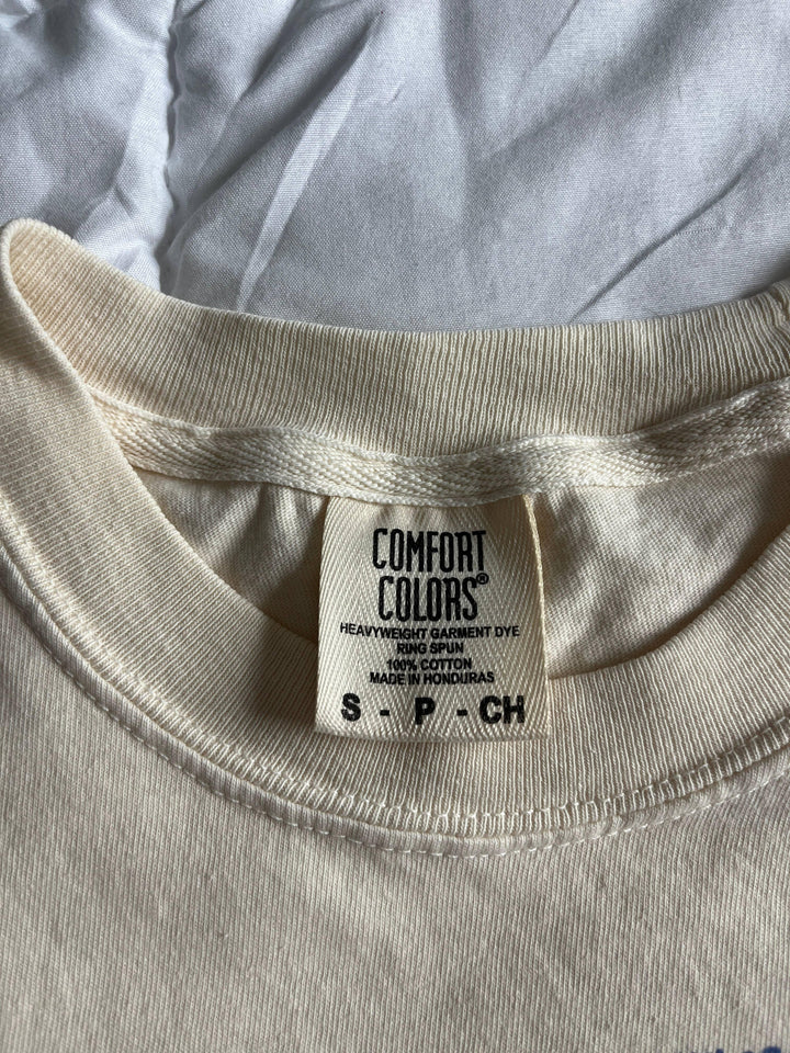 Comfort Colors 100% cotton heavyweight tee tag, ring spun, made in Honduras, coastal style apparel