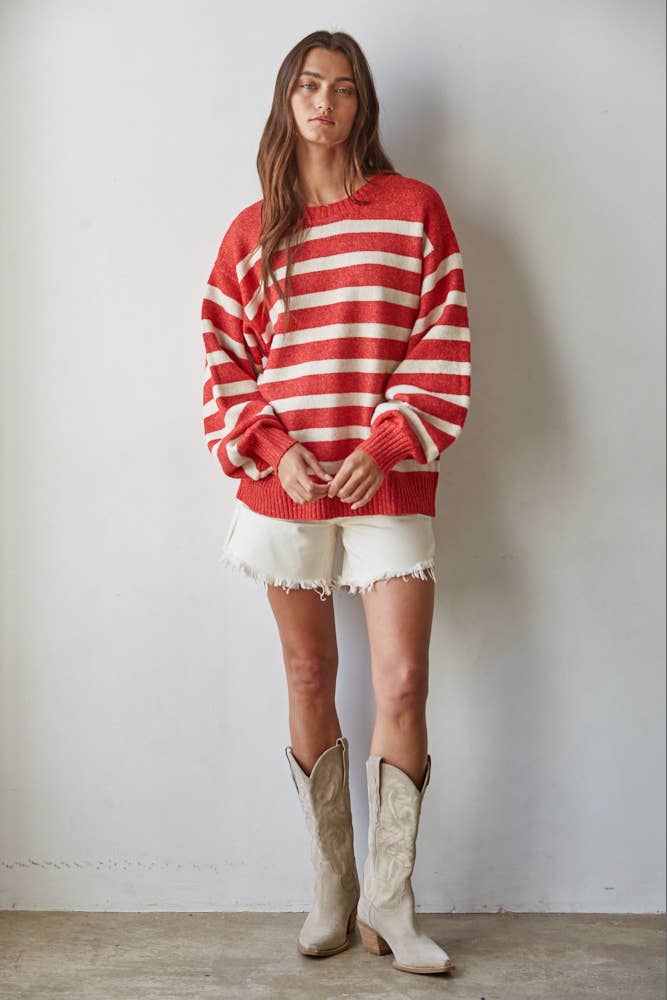 W1050 | Knit Oversized Striped Sweater Top