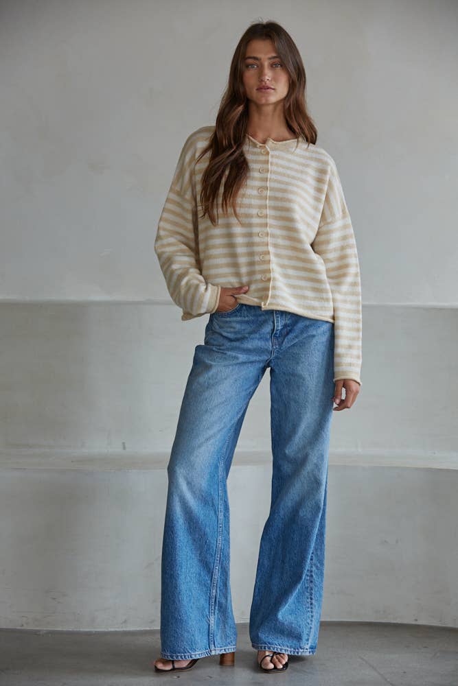 W2537 | Knit Polyester Acrylic Striped Sweater Cardigan