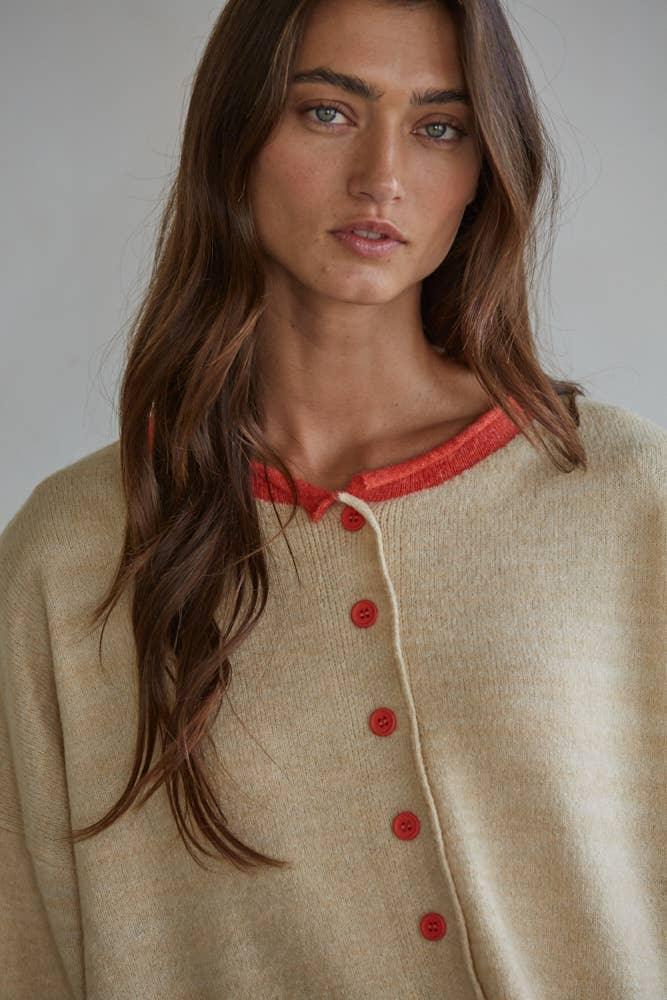 W2538 | Knit Polyester Acrylic Sweater Crew Neck Cardigan