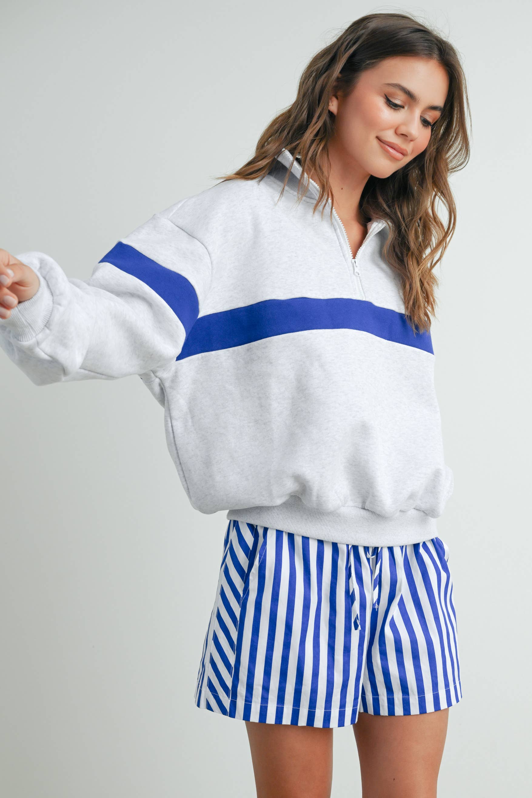 ButterMelonTwo-Toned Half Zip Collar Sweatshirt - BMT7535