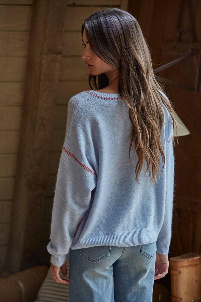 By Together Knit Sweater w/Contrast Stitches Detail
