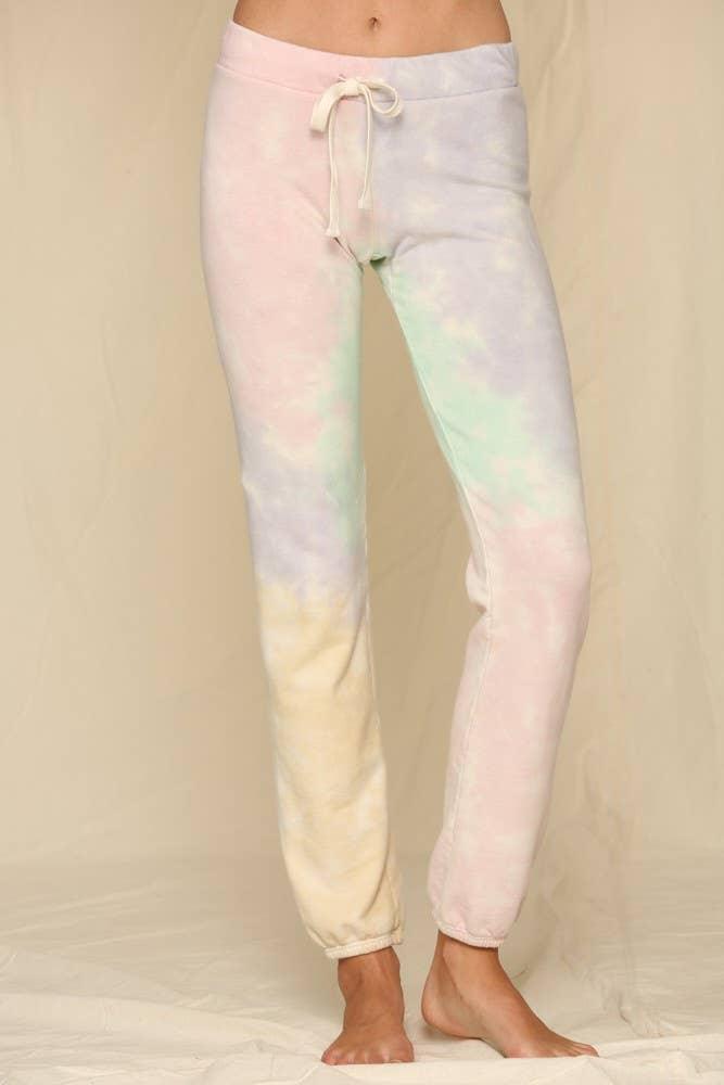 Pastel tie-dye joggers with drawstring waist, soft cotton blend for cozy PNW adventures