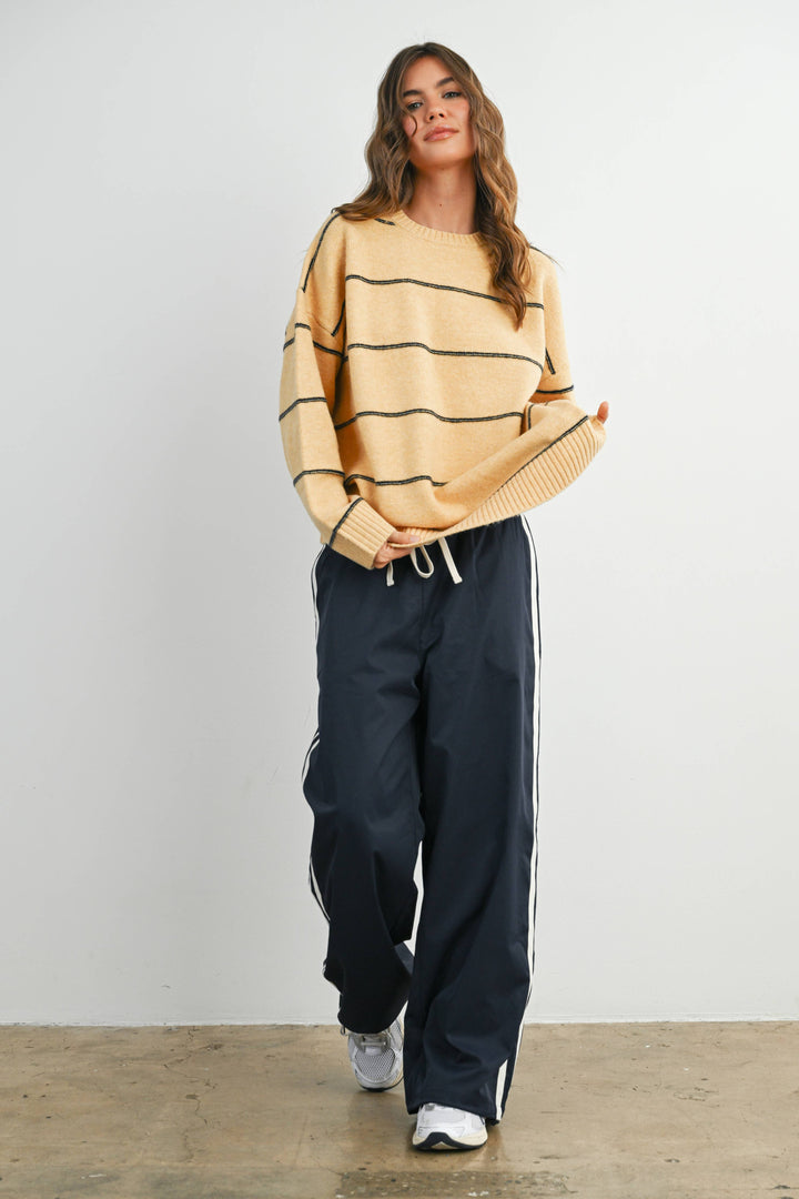 FALL STRIPED PATTERN DROP SHOULDER SWEATER - BMW7421