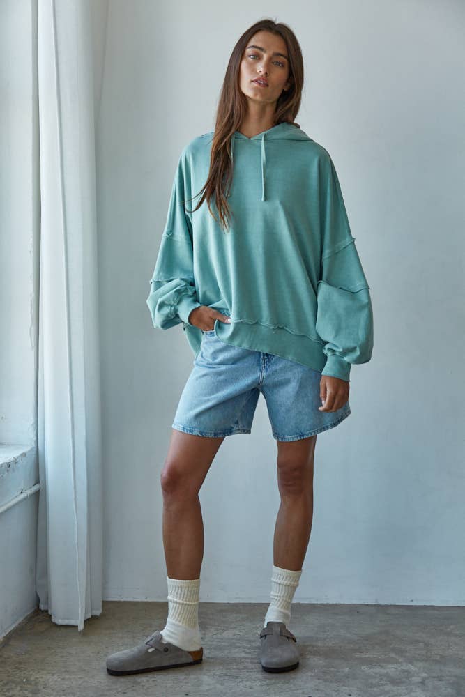 By Together L8682 | Knit Cotton Drop Shoulder Sweatshirt Hoodie