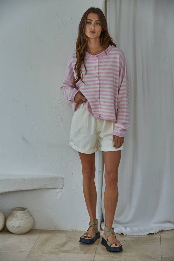 W2537 | Knit Polyester Acrylic Striped Sweater Cardigan