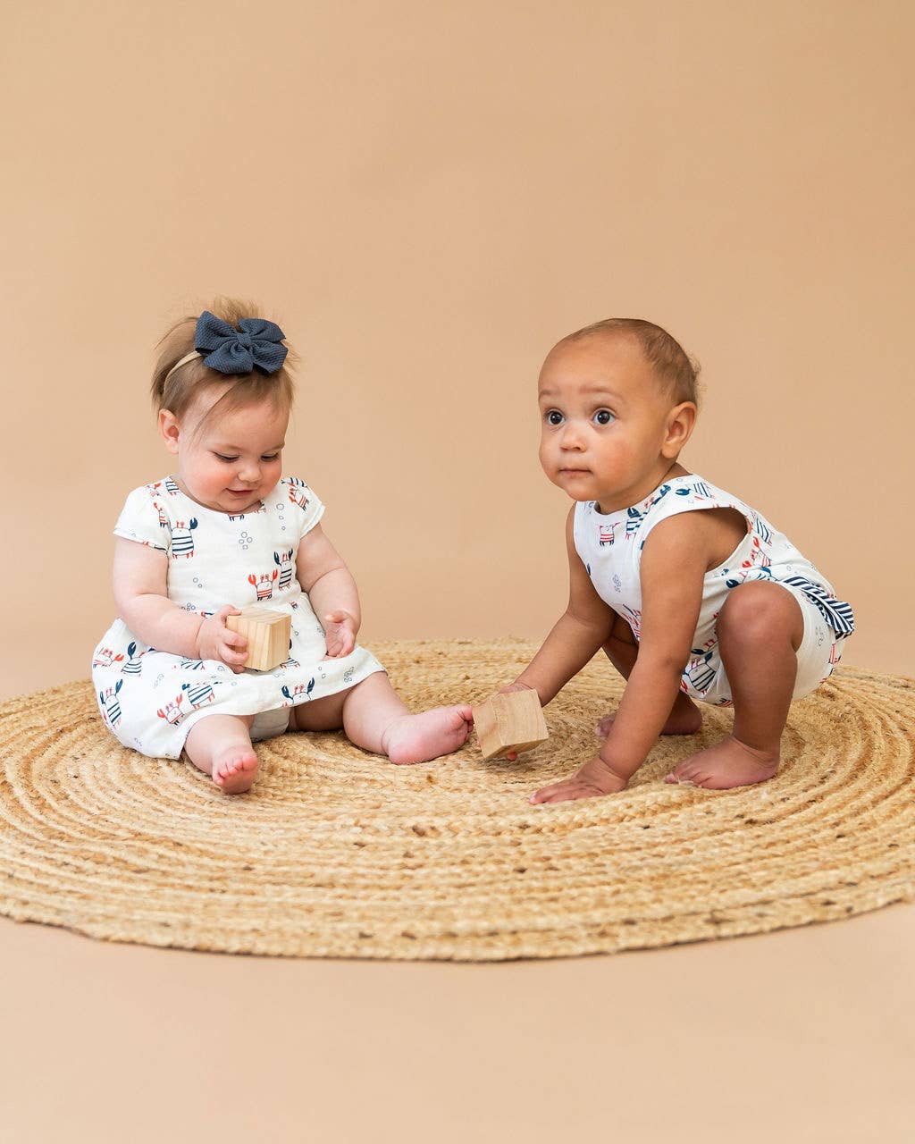 Nautical Crab Side Pocket Baby Romper (Organic Jersey)