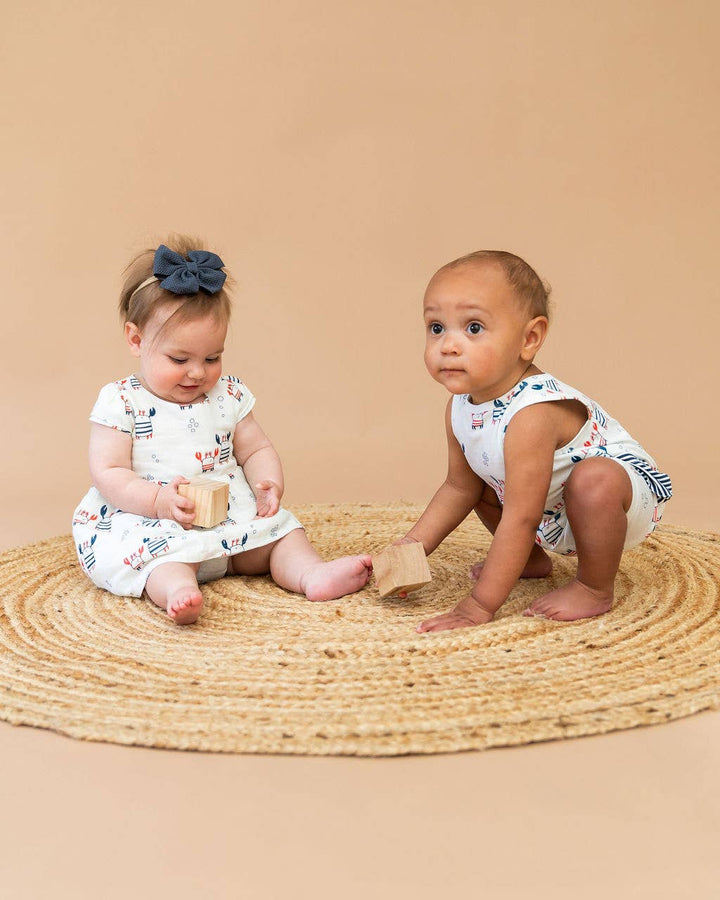 Nautical Crab Side Pocket Baby Romper (Organic Jersey)