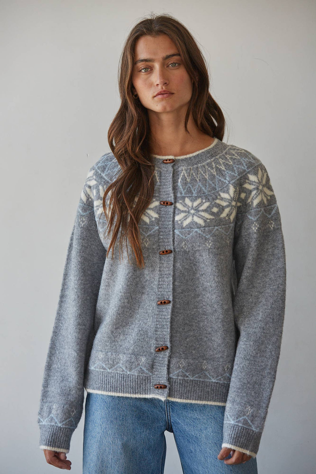 W2802 | Knit Sweater Jacquard Detail Cardigan