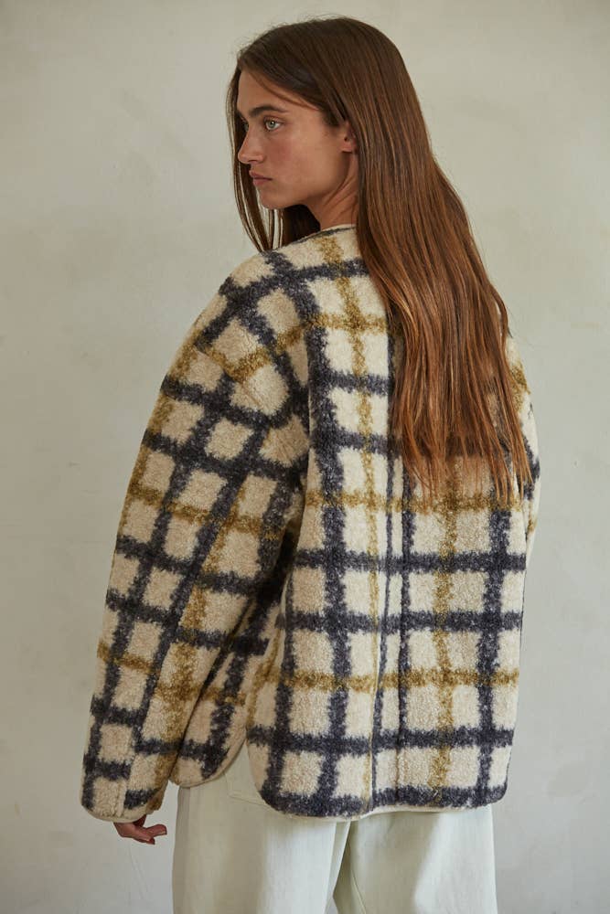 By Together L7395 | Woven Polyester Plaid Fleece Jacket