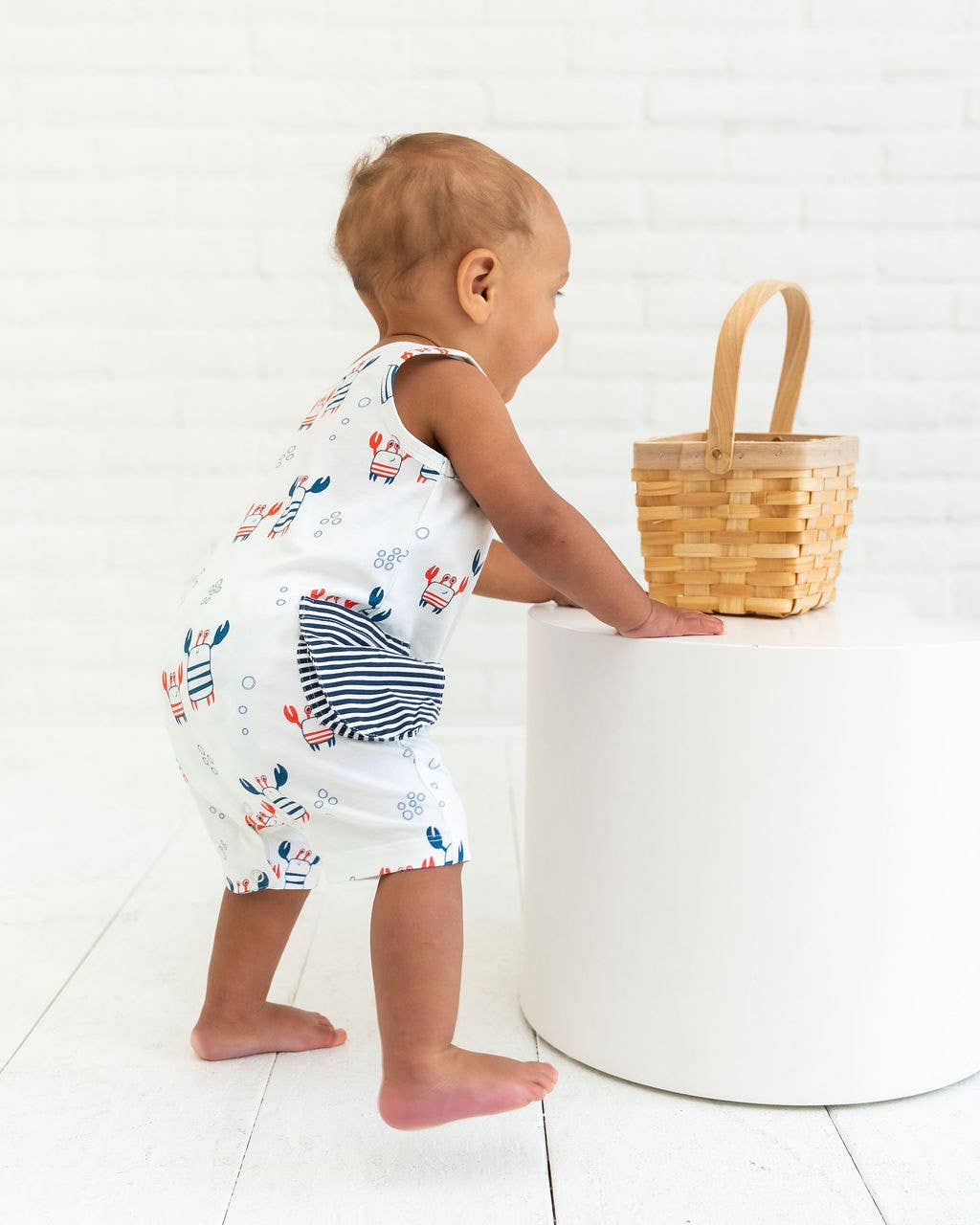 Nautical Crab Side Pocket Baby Romper (Organic Jersey)