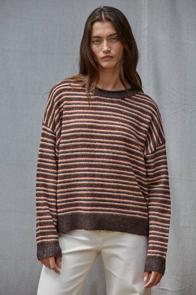 W2658 | Knit Sweater Multi Color Striped Long Sleeve