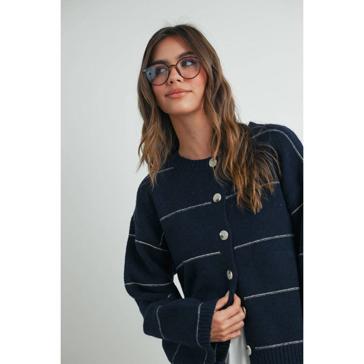 Button Front Striped Cardigan - BMC7580