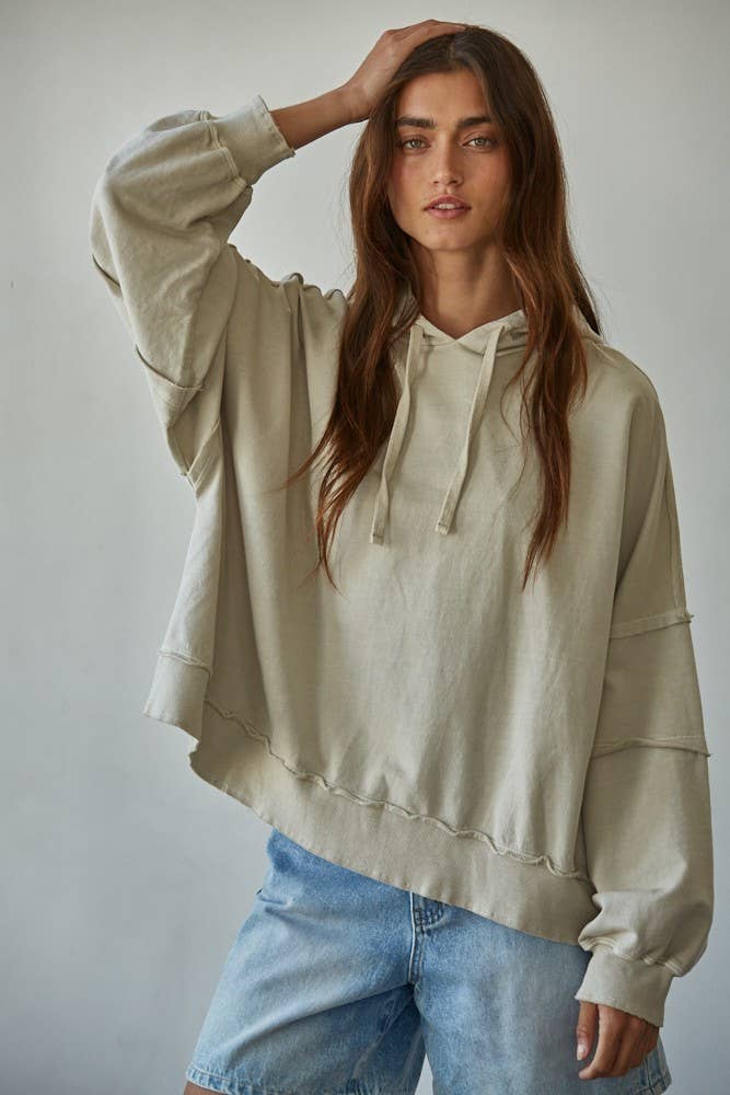 By Together L8682 | Knit Cotton Drop Shoulder Sweatshirt Hoodie