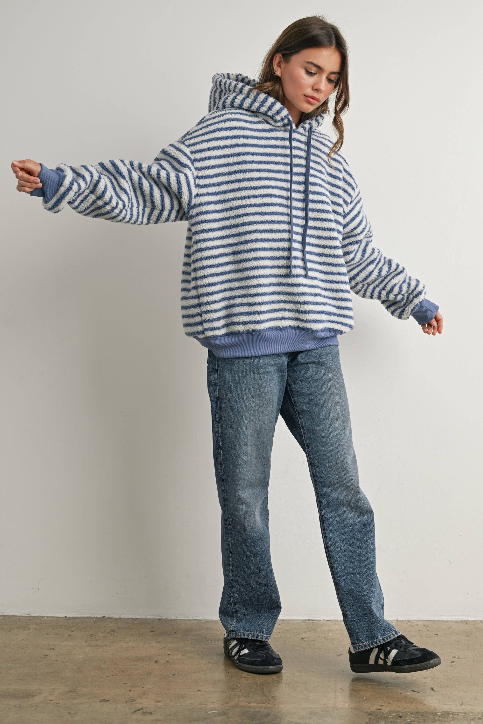 Buttermelon Brushed Striped Puffy Hoodie - BMT7801