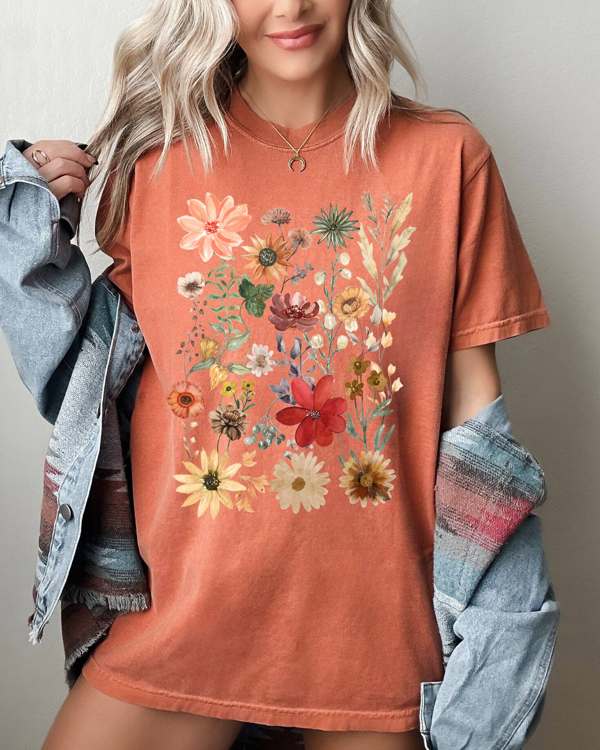 Autumn Pressed Flowers, Leaves, Botanical, Fall Shirt