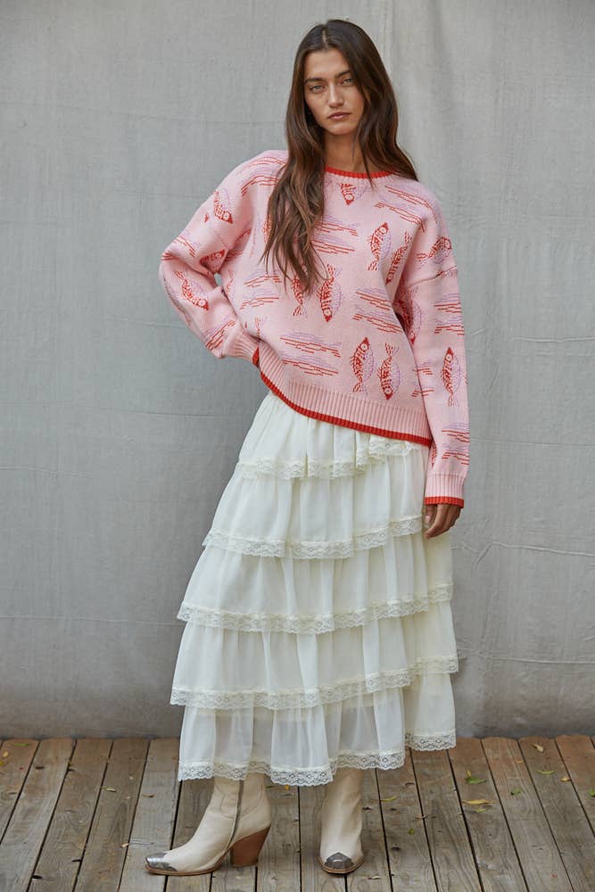 W2673 | Knit Sweater Acrylic Crew Neck Long Sleeve Pullover
