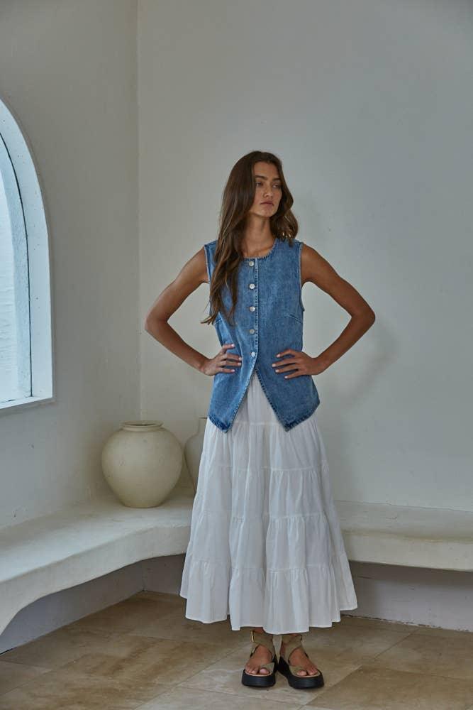 BD352 | Denim Cotton Viscose Polyester Button Down Vest Top