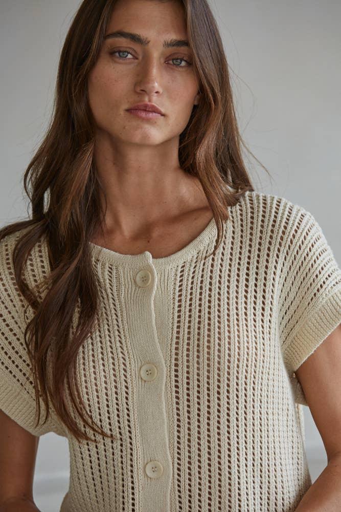 W2529 | Knit Sweater Ramie Cotton Button Down Cardigan