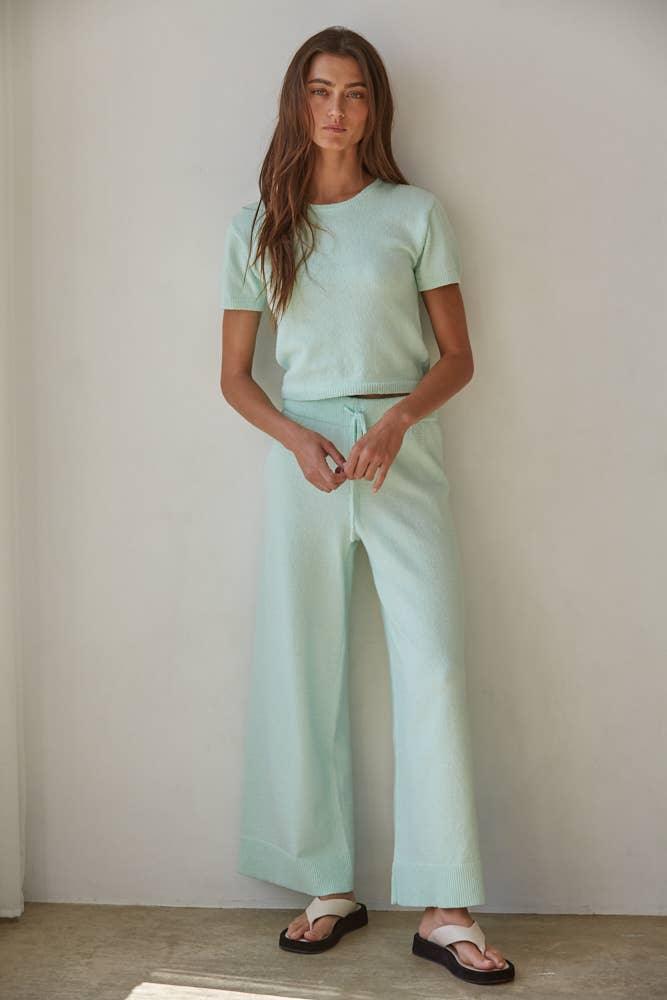 W1634 | Knit Sweater Cotton Nylon Polyester Wide Leg Pants