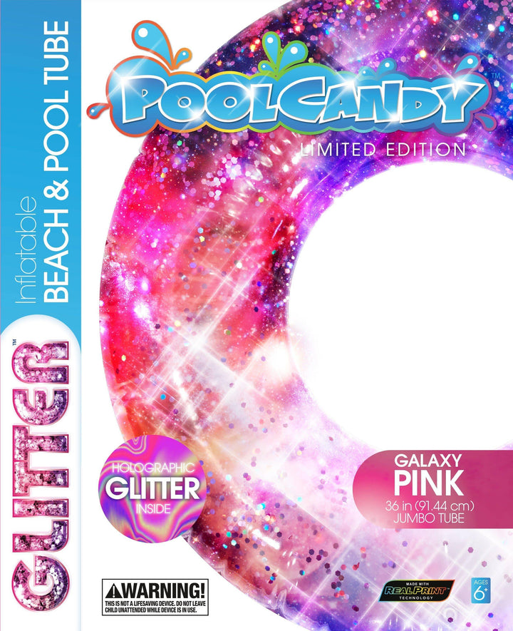 Galaxy Pink glitter pool tube, limited edition inflatable for beach &amp; pool, 36-inch jumbo float with holographic sparkle