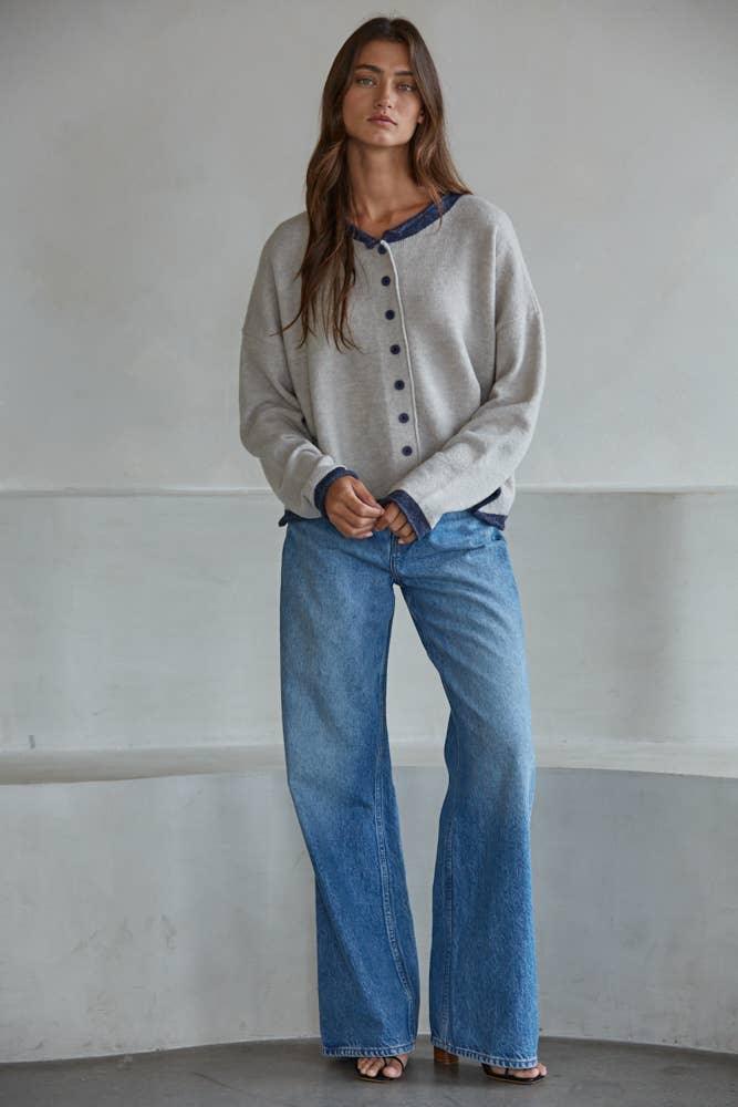 W2538 | Knit Polyester Acrylic Sweater Crew Neck Cardigan