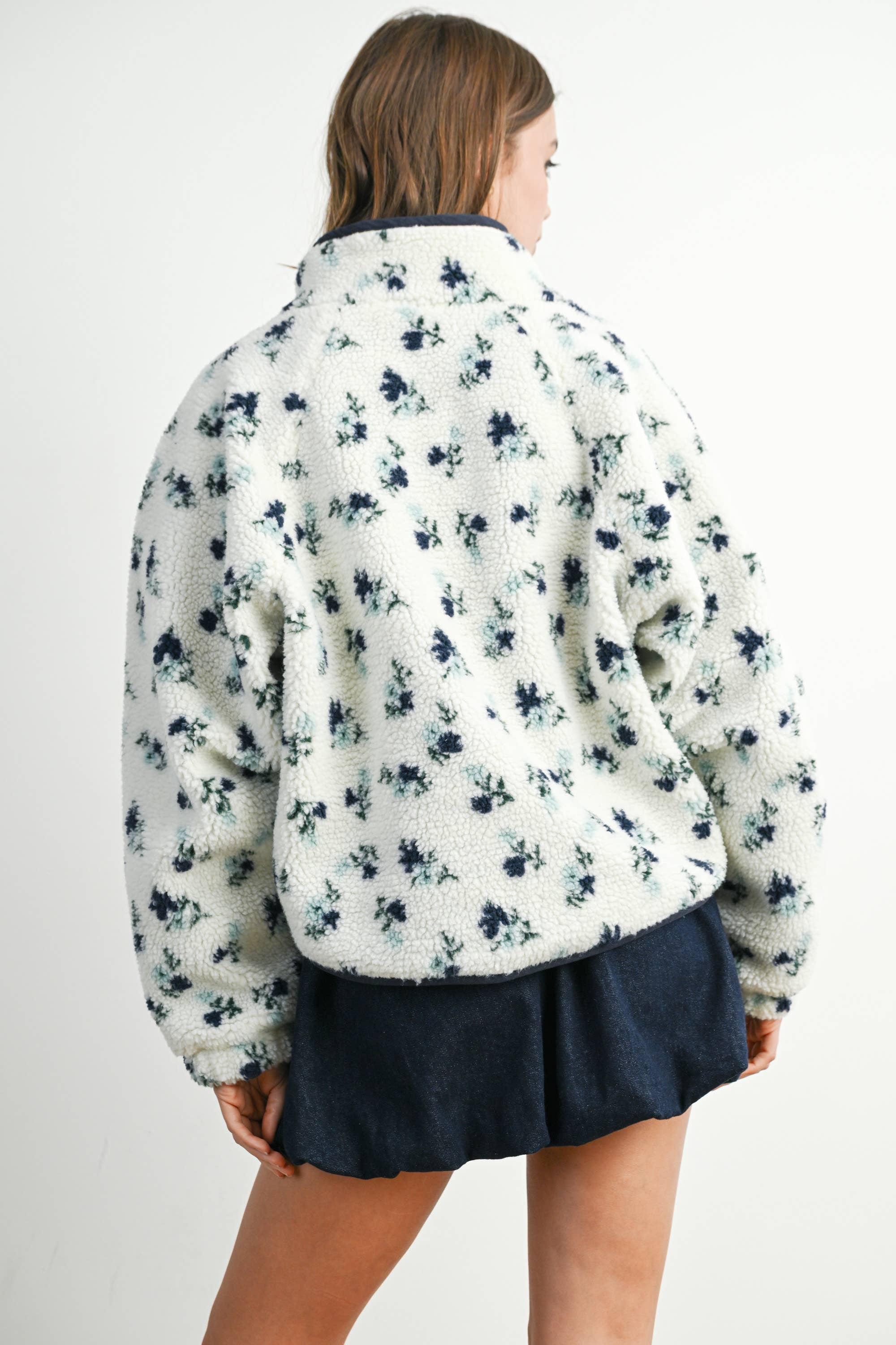 Floral Print Fluffy Fleece Jacket - BMJ7811