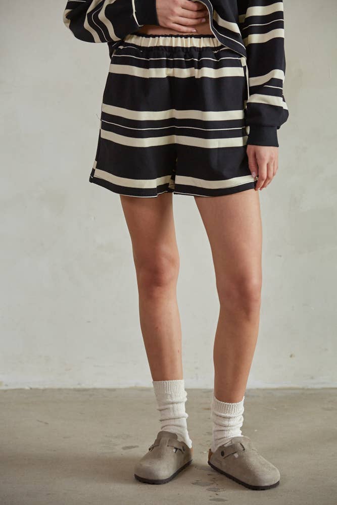 By Together L7384 | Knit Striped Wide Leg Shorts