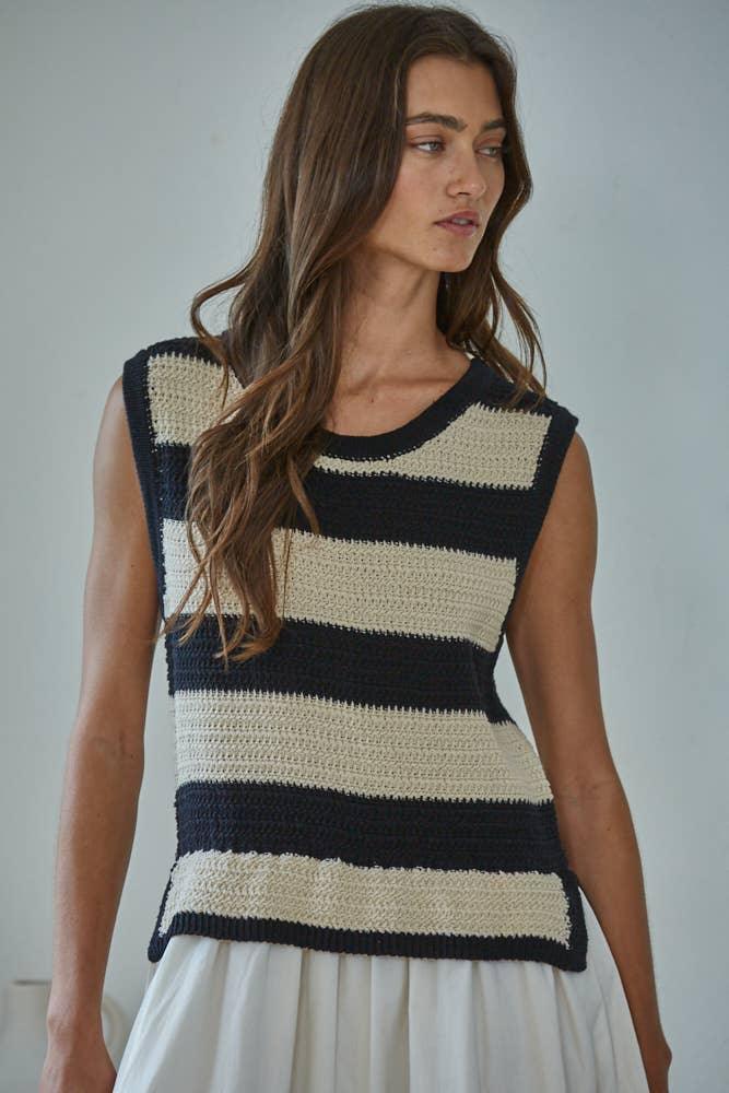 W2505 | Knit Sweater Cotton Striped Sleeveless Midi Dress