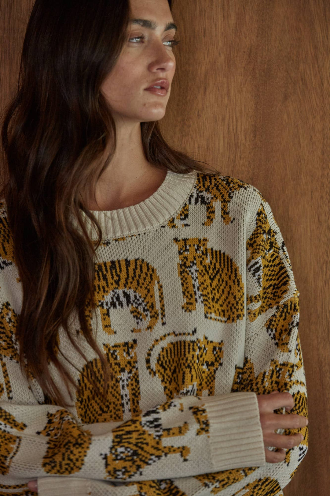 W2807 | Knit Sweater Cotton Acrylic Animal Print Pullover