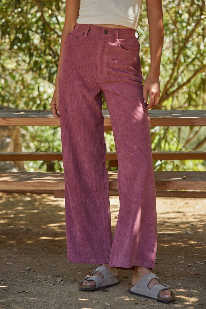 L5690-1 | Woven Corduroy High Waisted Straight Fit Pants