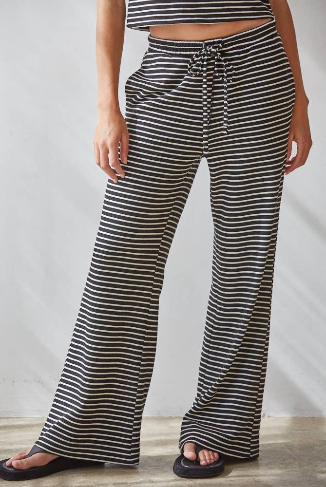 L8945B | Knit Polyester Cotton Striped Flare Pants