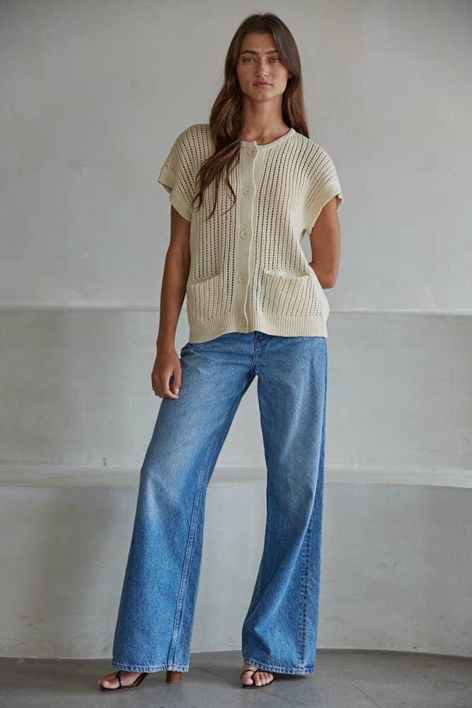 W2529 | Knit Sweater Ramie Cotton Button Down Cardigan