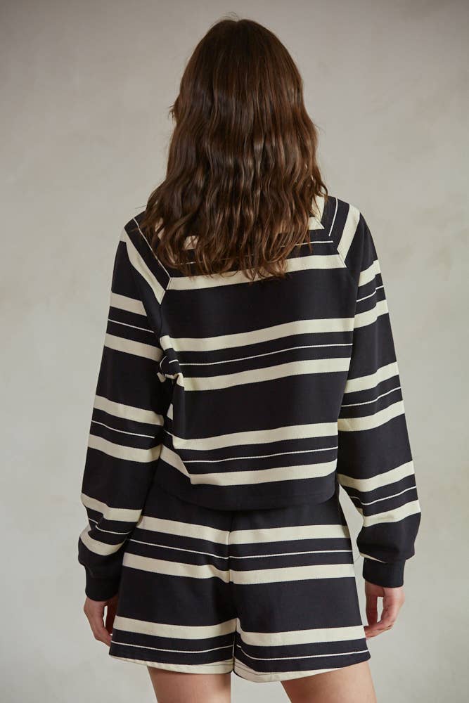 By Together L7383 | Striped Crew Neck Long Sleeve Pullover Top