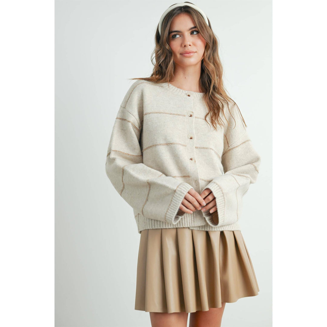 Button Front Striped Cardigan - BMC7580