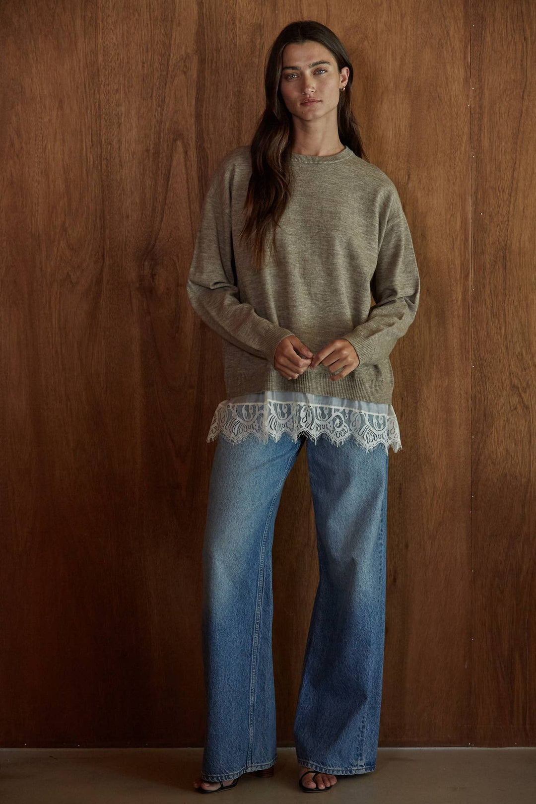 W2734 | Knit Sweater Long Sleeve Pullover Twofer Top