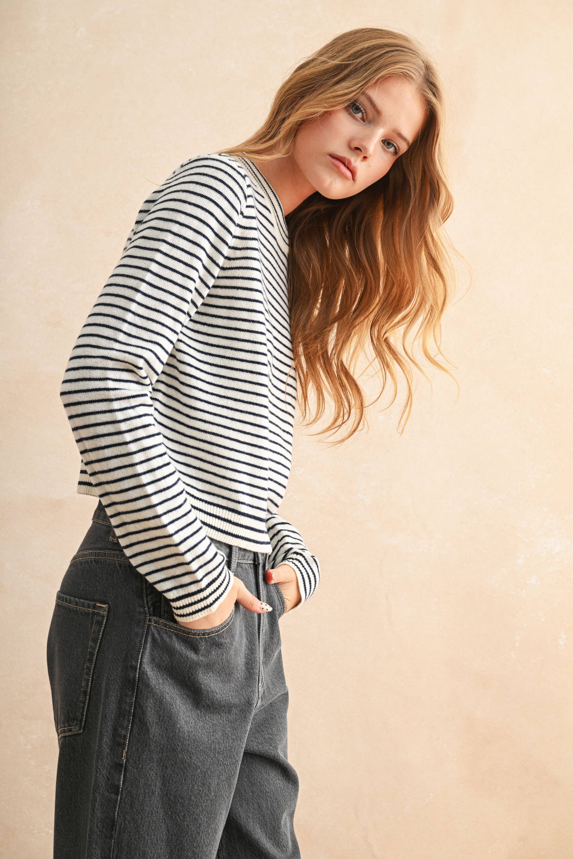 Miou Muse T5797   STRIPED SWEATER TOP