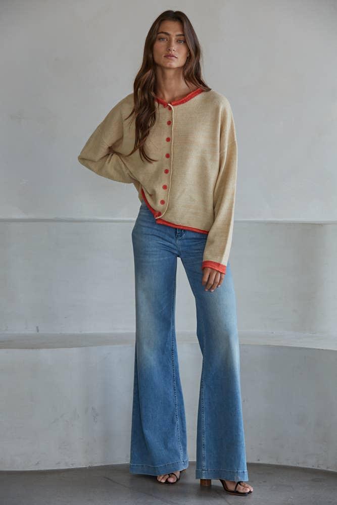 W2538 | Knit Polyester Acrylic Sweater Crew Neck Cardigan