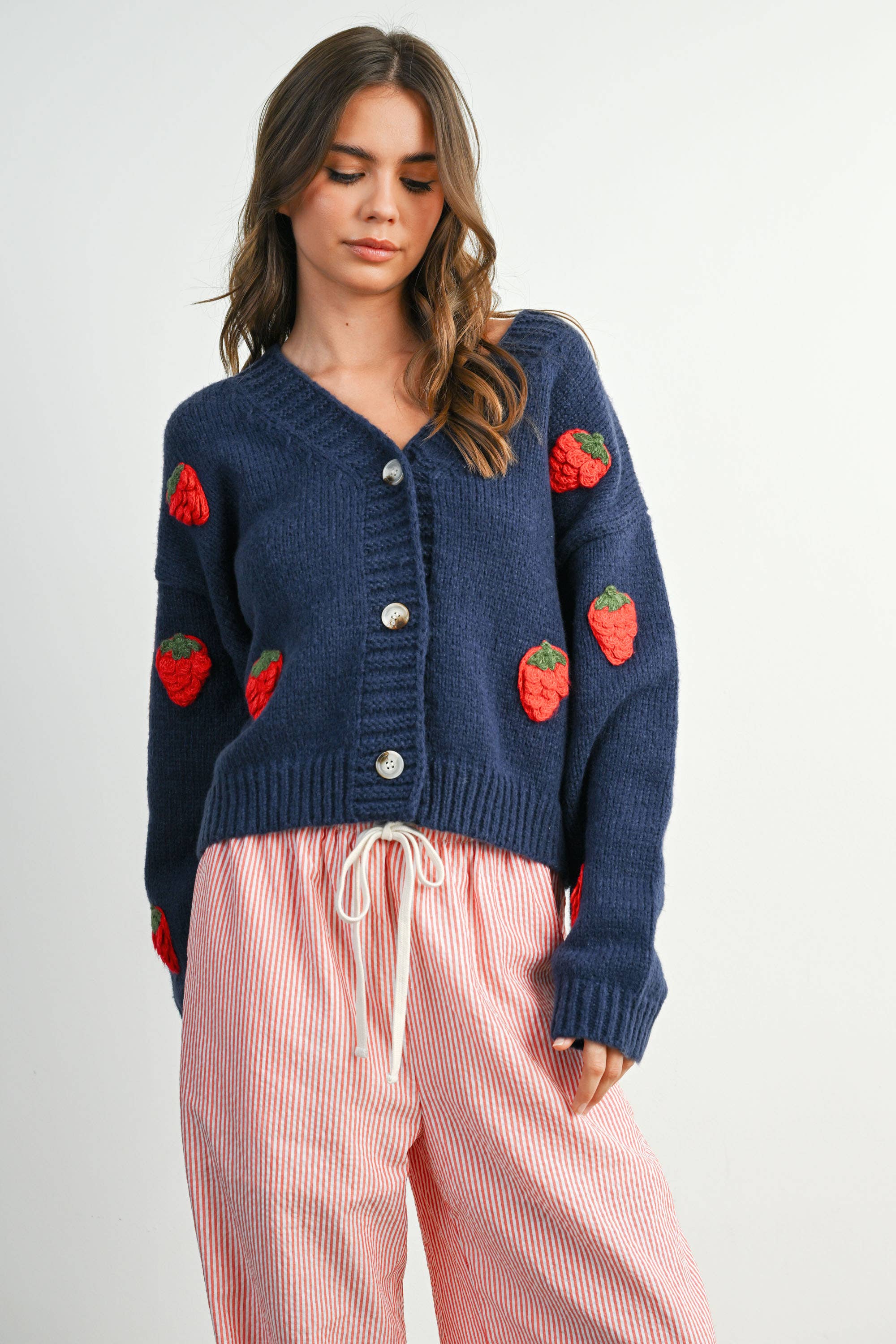 Strawberry Embroidered Cropped Cardigan - BMC7609